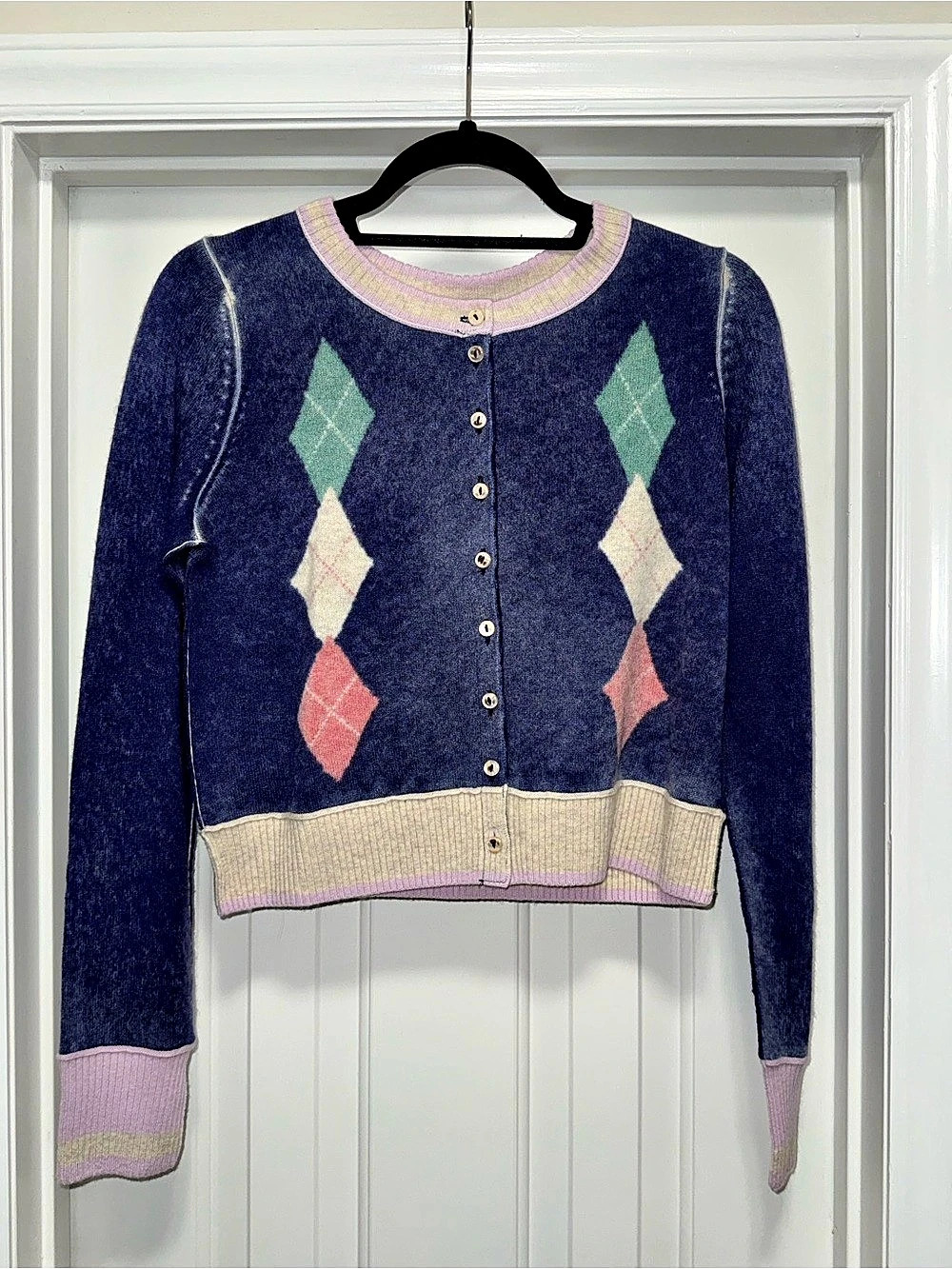 Free People Argyle Cardigan in Blue & Pink Size XS NWT